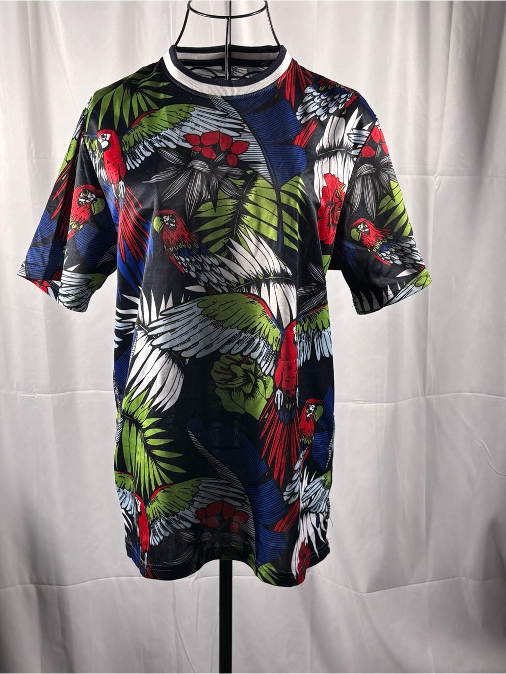South Pole Black Tropical Parrot Print Short Sleeve Shirt